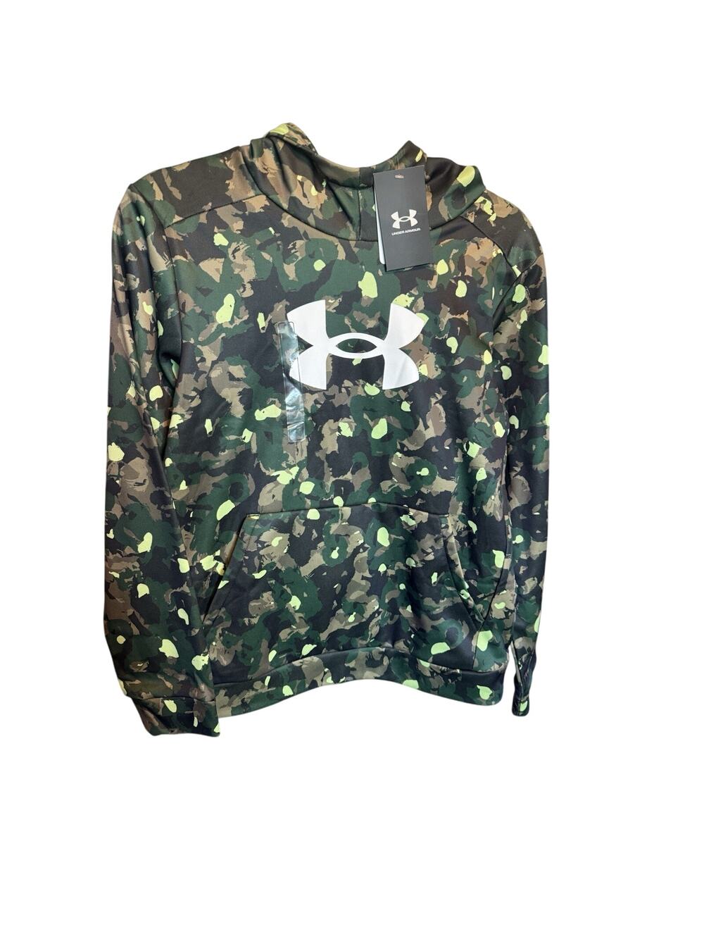 NWT Under Armour Boys Fleece Lined Camo Green Hoodie in size youth L
